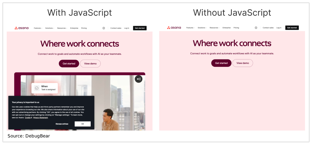 Load a page with JS disabled